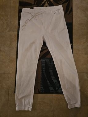 Men's White Drawstring Jogger Pants - Casual Elastic Waist